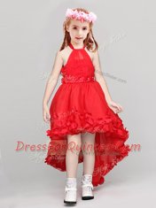 Fancy Halter Top Sleeveless Appliques and Bowknot Zipper Flower Girl Dresses for Less