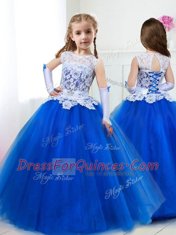 Best Scoop Tulle Sleeveless Floor Length Toddler Flower Girl Dress and Beading and Lace and Belt