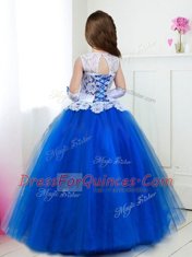 Best Scoop Tulle Sleeveless Floor Length Toddler Flower Girl Dress and Beading and Lace and Belt
