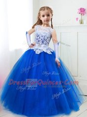 Best Scoop Tulle Sleeveless Floor Length Toddler Flower Girl Dress and Beading and Lace and Belt