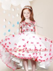 Beauteous White And Red Scoop Neckline Lace and Appliques Toddler Flower Girl Dress Sleeveless Zipper