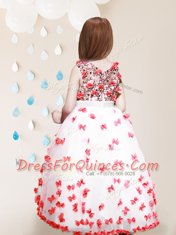 Beauteous White And Red Scoop Neckline Lace and Appliques Toddler Flower Girl Dress Sleeveless Zipper