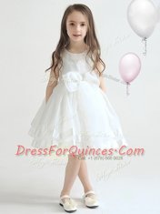White and Navy Blue Scoop Zipper Beading and Bowknot Toddler Flower Girl Dress Sleeveless