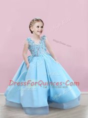 Floor Length A-line Sleeveless Baby Blue Flower Girl Dresses Zipper