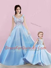Floor Length A-line Sleeveless Baby Blue Flower Girl Dresses Zipper