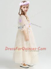 High End Half Sleeves Appliques and Hand Made Flower Zipper Flower Girl Dresses
