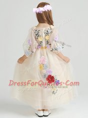 High End Half Sleeves Appliques and Hand Made Flower Zipper Flower Girl Dresses