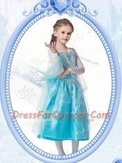 V-neck Long Sleeves Zipper Flower Girl Dress White and Blue Taffeta