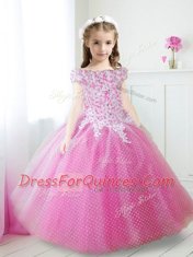 Fine Off The Shoulder Cap Sleeves Zipper Toddler Flower Girl Dress Hot Pink Tulle