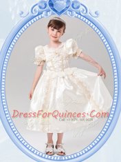 White Scoop Neckline Beading Flower Girl Dresses Short Sleeves Zipper