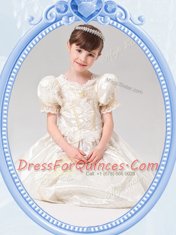 White Scoop Neckline Beading Flower Girl Dresses Short Sleeves Zipper