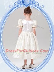 White Scoop Neckline Beading Flower Girl Dresses Short Sleeves Zipper