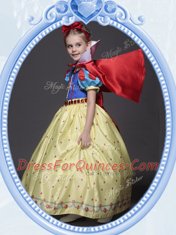 Scoop Yellow A-line Bowknot and Belt Flower Girl Dress Side Zipper Printed Short Sleeves Ankle Length