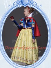 Scoop Yellow A-line Bowknot and Belt Flower Girl Dress Side Zipper Printed Short Sleeves Ankle Length