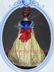 Scoop Yellow A-line Bowknot and Belt Flower Girl Dress Side Zipper Printed Short Sleeves Ankle Length