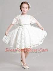 Low Price Organza Short Sleeves Mini Length Toddler Flower Girl Dress and Beading and Appliques