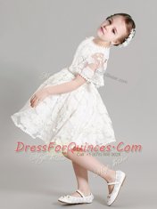 Low Price Organza Short Sleeves Mini Length Toddler Flower Girl Dress and Beading and Appliques