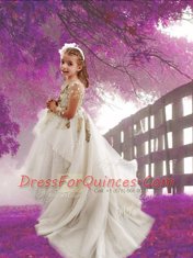 Scoop Long Sleeves Court Train Appliques Zipper Flower Girl Dresses