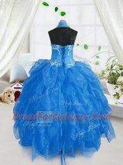 Customized Halter Top Organza Sleeveless Floor Length Little Girl Pageant Dress and Appliques and Ruffles