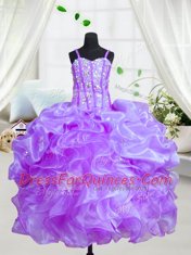 Ball Gowns Kids Pageant Dress Eggplant Purple Spaghetti Straps Organza Sleeveless Floor Length Lace Up