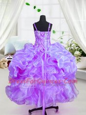 Ball Gowns Kids Pageant Dress Eggplant Purple Spaghetti Straps Organza Sleeveless Floor Length Lace Up