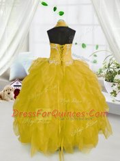 Halter Top Organza Sleeveless Floor Length Pageant Gowns For Girls and Beading and Ruffles