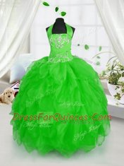 Captivating Ball Gowns Little Girls Pageant Dress Halter Top Organza Sleeveless Floor Length Lace Up