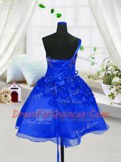 Blue A-line Beading and Hand Made Flower Little Girls Pageant Dress Wholesale Lace Up Organza Sleeveless Knee Length