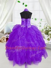 Ideal Purple Halter Top Neckline Appliques and Ruffles Flower Girl Dresses for Less Sleeveless Lace Up