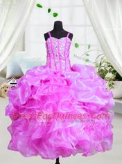 Simple Organza Sleeveless Floor Length Little Girl Pageant Gowns and Beading and Ruffles