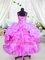 Simple Organza Sleeveless Floor Length Little Girl Pageant Gowns and Beading and Ruffles