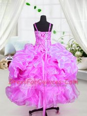 Simple Organza Sleeveless Floor Length Little Girl Pageant Gowns and Beading and Ruffles