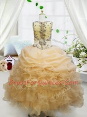 Sophisticated Champagne Zipper Little Girl Pageant Dress Beading and Ruffles and Pick Ups Sleeveless Floor Length