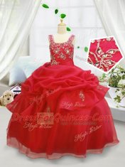 Stunning Sleeveless Lace Up Floor Length Beading and Pick Ups Little Girls Pageant Gowns
