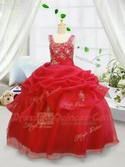 Stunning Sleeveless Lace Up Floor Length Beading and Pick Ups Little Girls Pageant Gowns