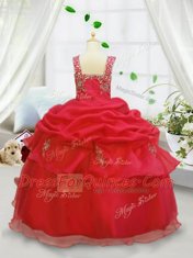 Stunning Sleeveless Lace Up Floor Length Beading and Pick Ups Little Girls Pageant Gowns
