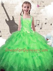 Halter Top Organza Sleeveless Floor Length Pageant Gowns For Girls and Beading and Ruffles