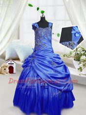 Colorful Pick Ups Royal Blue Sleeveless Satin Lace Up Kids Formal Wear for Party and Wedding Party