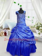 Colorful Pick Ups Royal Blue Sleeveless Satin Lace Up Kids Formal Wear for Party and Wedding Party
