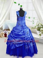 Colorful Pick Ups Royal Blue Sleeveless Satin Lace Up Kids Formal Wear for Party and Wedding Party