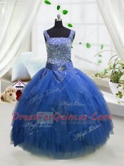 Floor Length Ball Gowns Sleeveless Royal Blue Flower Girl Dresses Lace Up
