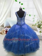 Floor Length Ball Gowns Sleeveless Royal Blue Flower Girl Dresses Lace Up