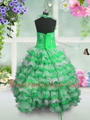 Lace Up Straps Beading and Appliques and Ruffled Layers Little Girls Pageant Dress Organza Sleeveless