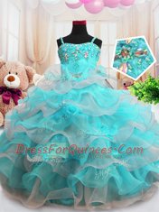 Adorable Organza Sleeveless Floor Length Toddler Flower Girl Dress and Beading and Ruffled Layers