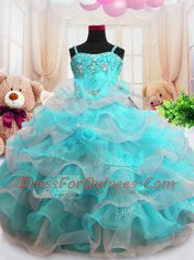 Adorable Organza Sleeveless Floor Length Toddler Flower Girl Dress and Beading and Ruffled Layers