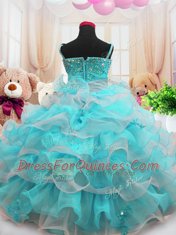 Adorable Organza Sleeveless Floor Length Toddler Flower Girl Dress and Beading and Ruffled Layers