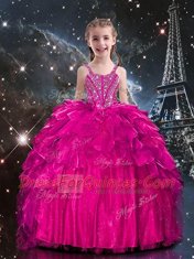 Custom Designed Sleeveless Beading and Ruffles Lace Up Little Girl Pageant Dress
