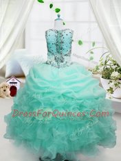 Elegant Pick Ups Floor Length Baby Blue Toddler Flower Girl Dress Straps Sleeveless Lace Up