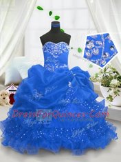 Charming Blue Sweetheart Neckline Beading and Ruffled Layers and Pick Ups Flower Girl Dresses for Less Sleeveless Lace Up