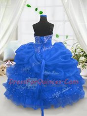 Charming Blue Sweetheart Neckline Beading and Ruffled Layers and Pick Ups Flower Girl Dresses for Less Sleeveless Lace Up